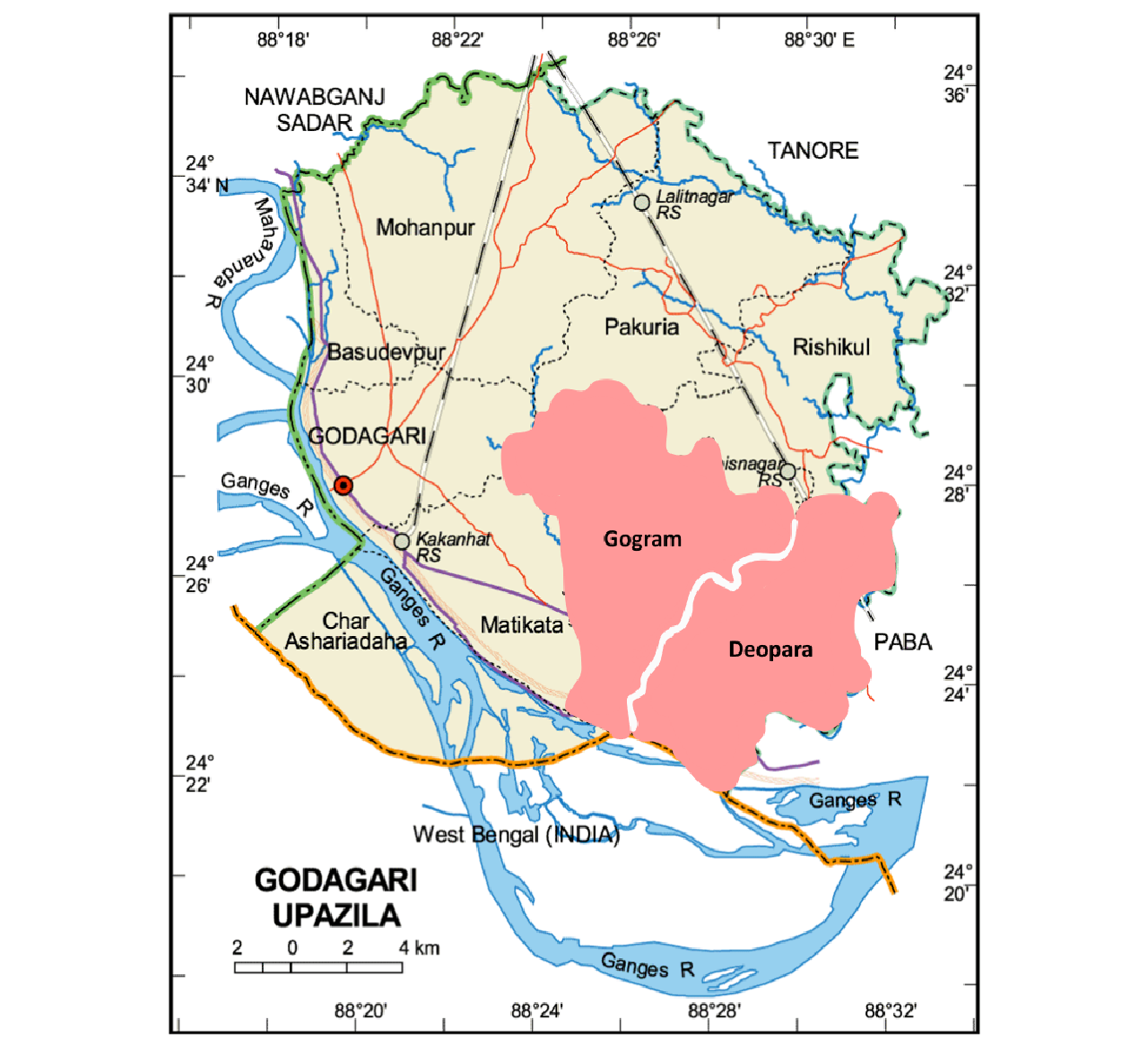 Map of Godagari Upazila (Rajshahi District)