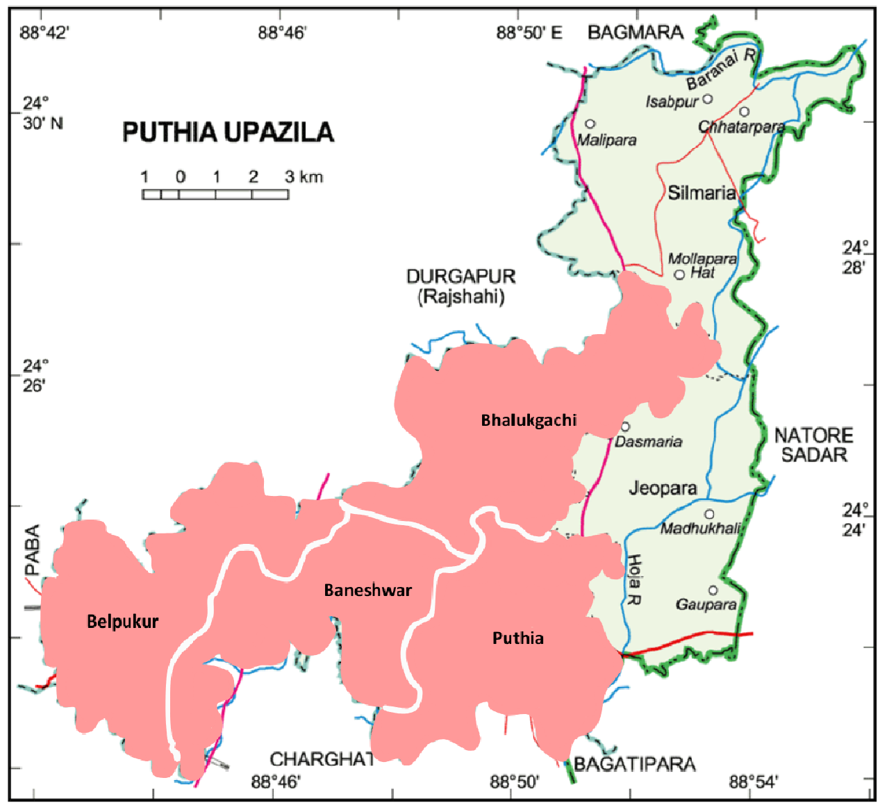 Map of Puthia Upazila (Rajshahi District)